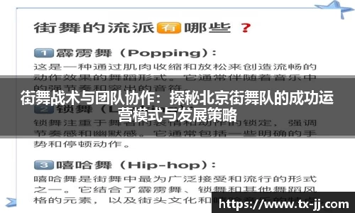 街舞战术与团队协作：探秘北京街舞队的成功运营模式与发展策略